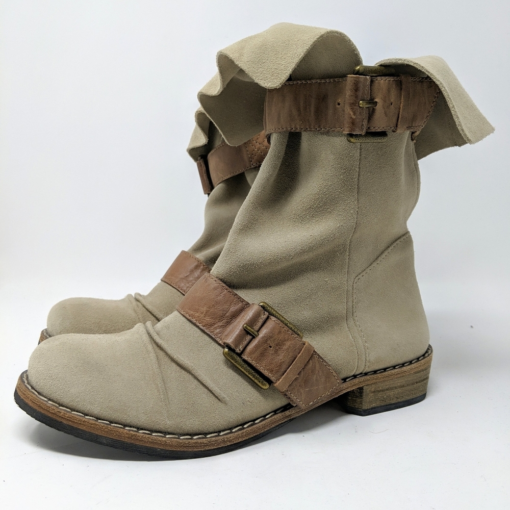 Modern Vintage Taupe Oiley Suede Leather Boots